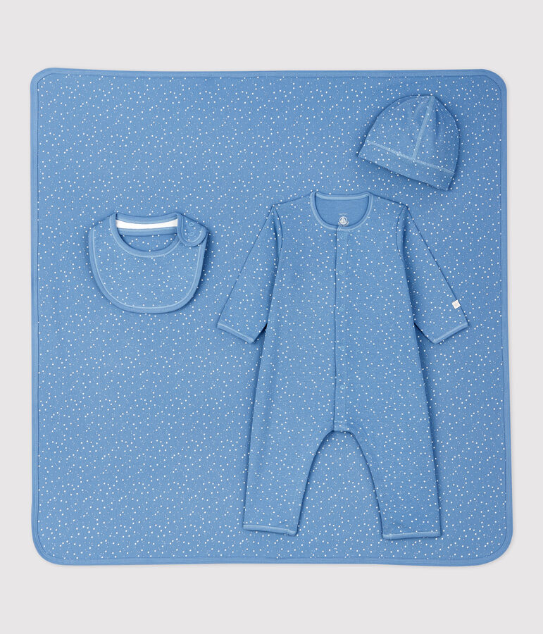 Cofanetto regalo nascita bianco a stelline beb&egrave; in cotone biologico multicolore