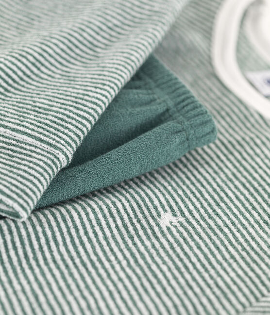 Pigiama millerighe bambina/bambino in cotone verde VALLEE/bianco MARSHMALLOW
