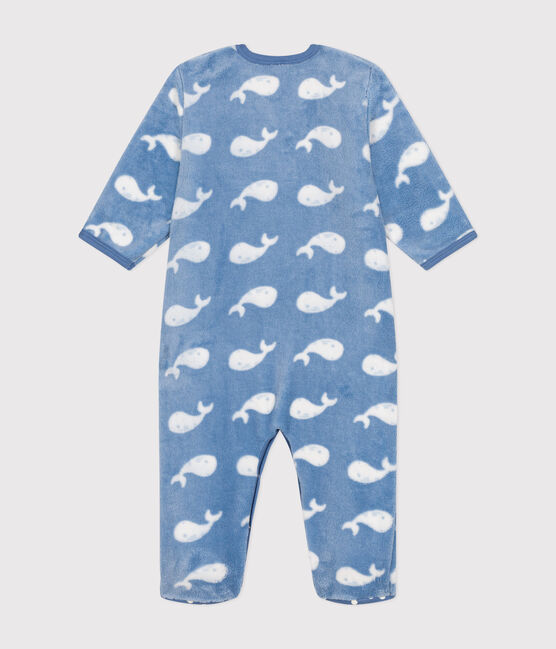 Tutina pigiama in pile neonato blu BEACH/ MARSHMALLOW