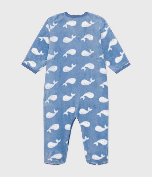 Tutina pigiama in pile neonato blu/bianco
