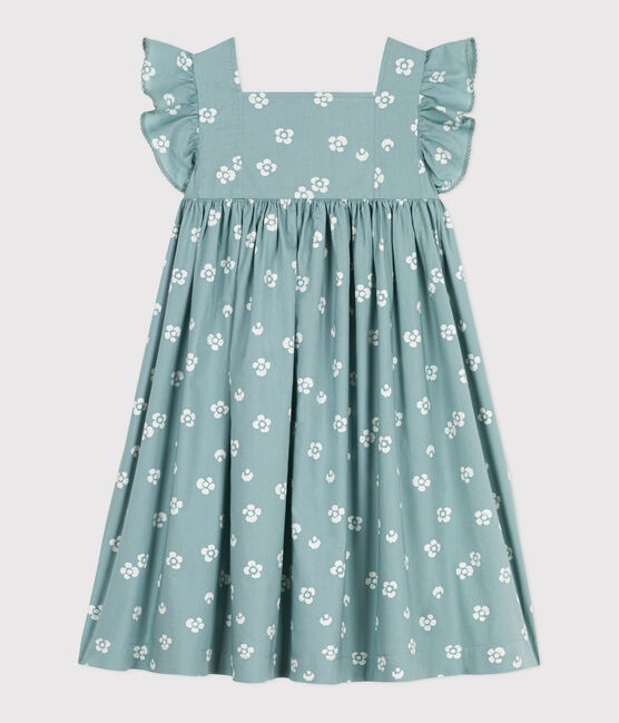 Abito lungo senza maniche in cotone a fiori bambina blu PAUL/bianco MARSHMALLOW
