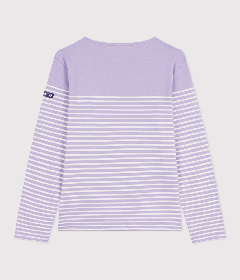 T-shirt marini&egrave;re in cotone Donna viola/ecru