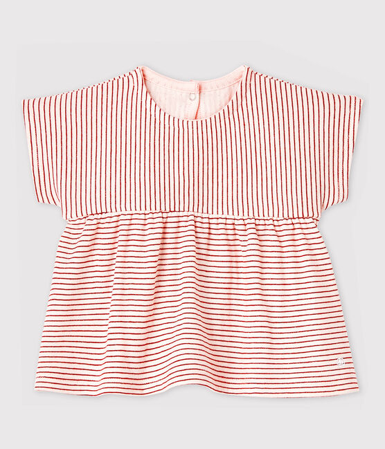 Blusa manica corta in tubique a righe bebè femmina rosa FLEUR/rosa COPPER