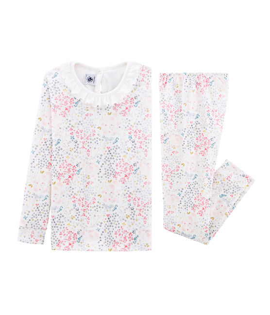 Pigiama bambina a costine modello molto aderente bianco MARSHMALLOW/bianco MULTICO