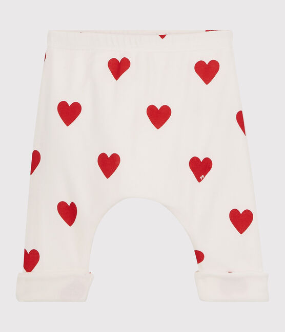 Pantaloni bebè in cotone biologico a cuori bianco MARSHMALLOW/rosso TERKUIT