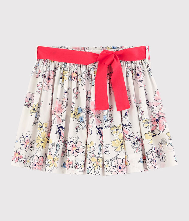 Gonna in popeline bambina bianco/multicolore