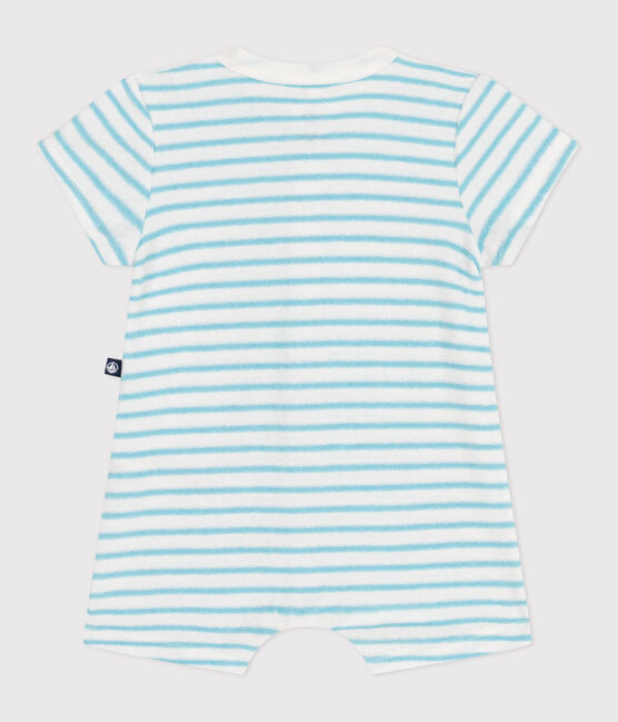 Tutina corta in spugna di cotone a righe neonato blu MARSHMALLOW/ AQUATIC