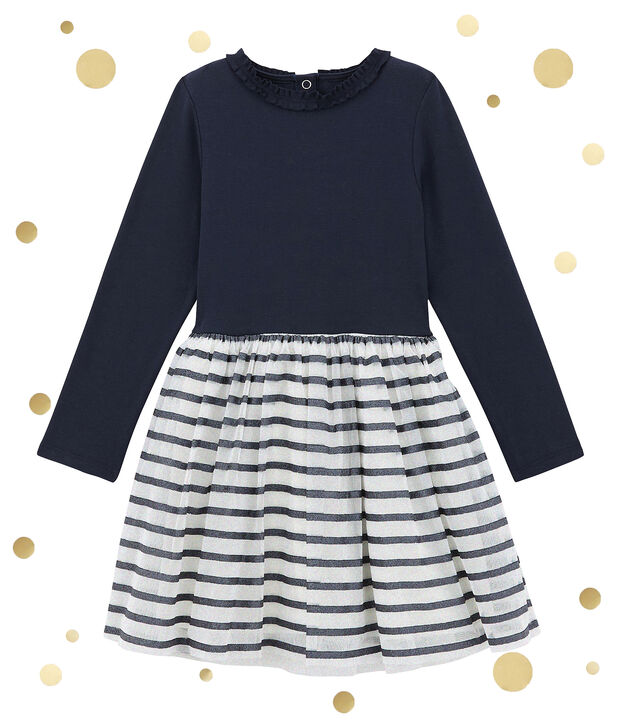 Abito doppio tessuto con paillettes bianco/blu