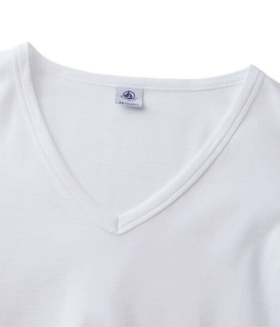 T-shirt donna a maniche lunghe con scollo a V bianco ECUME