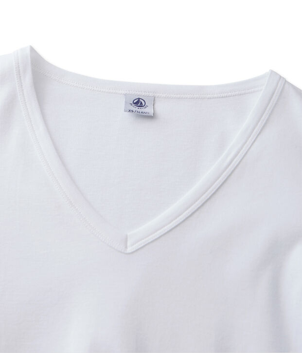 T-shirt donna a maniche lunghe con scollo a V bianco