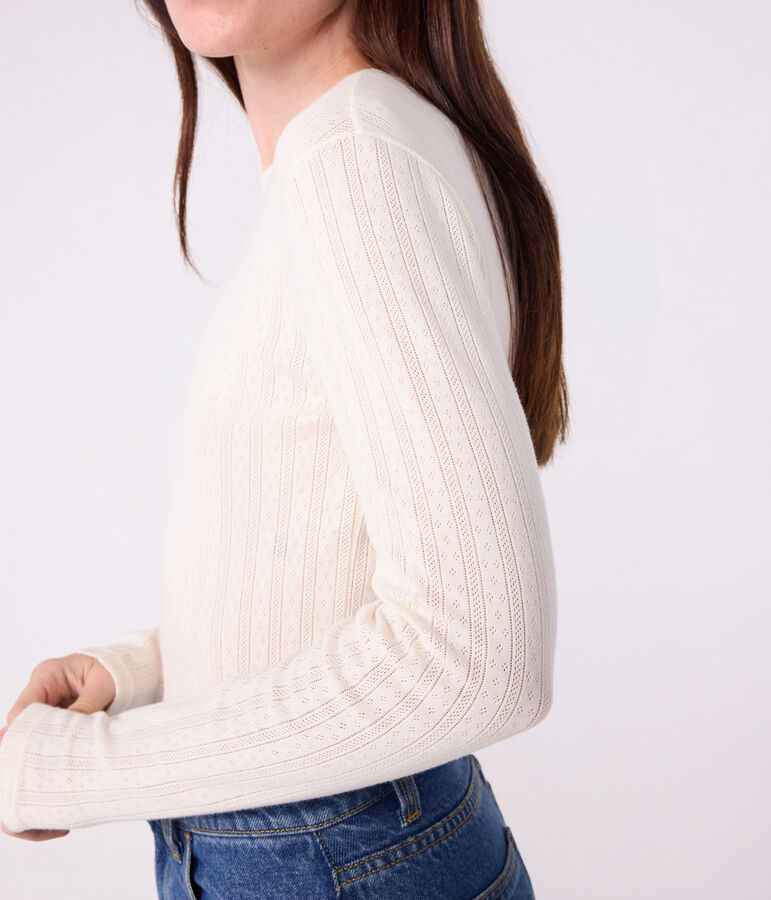 T-shirt L'Iconique a maniche lunghe in cotone traforato donna ecru