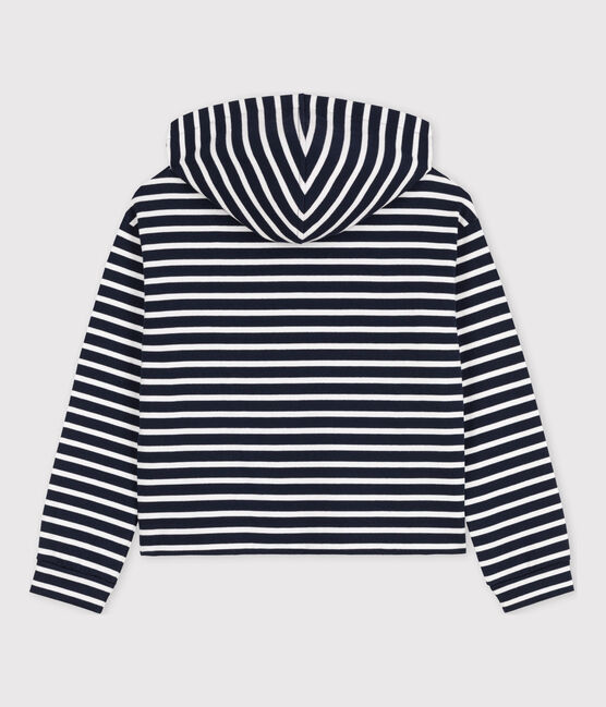 Felpa con cappuccio in cotone donna blu SMOKING/bianco MARSHMALLOW