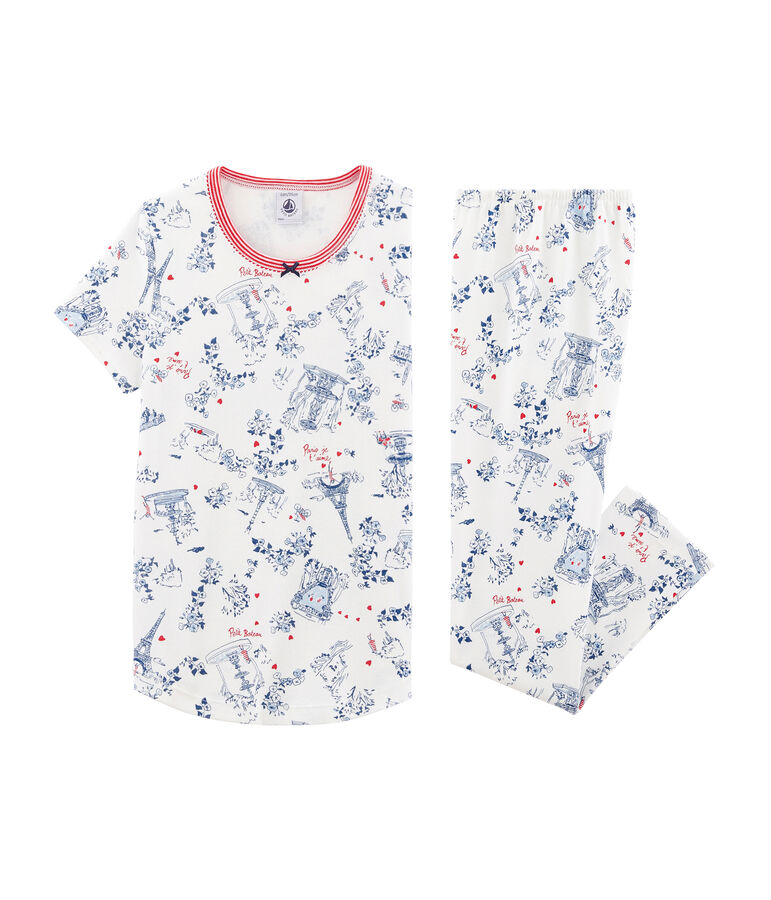 Pigiama bambina a costine bianco/multicolore