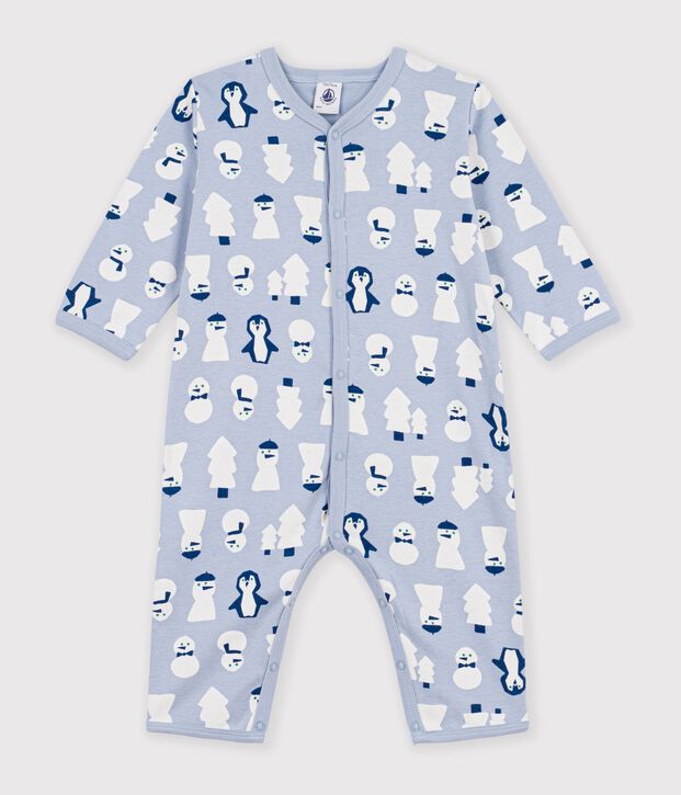 Pigiama senza piedini in cotone con pupazzi di neve stampati neonato blu/multicolore