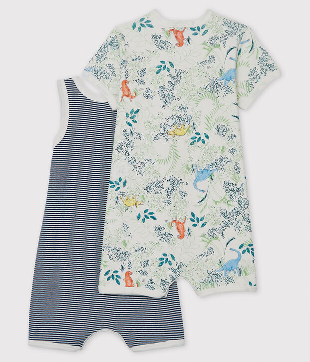 Duo tutina corta beb&egrave; maschio a costine multicolore