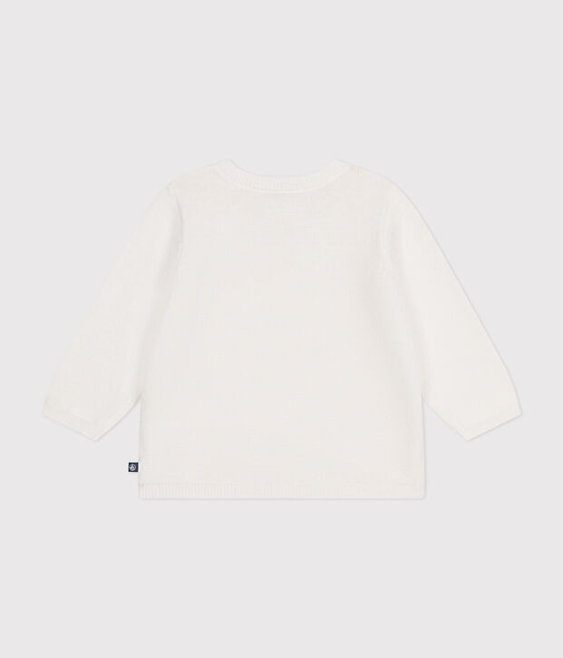 Cardigan beb&egrave; in tricot di cotone traforato bianco