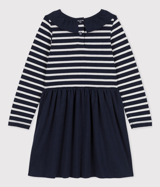 Abito maniche lunghe bambina in bi-materiale blu SMOKING/ ARGENT