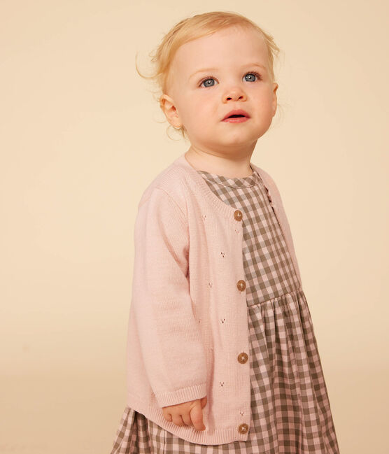 Cardigan bebè in tricot di cotone traforato rosa SALINE