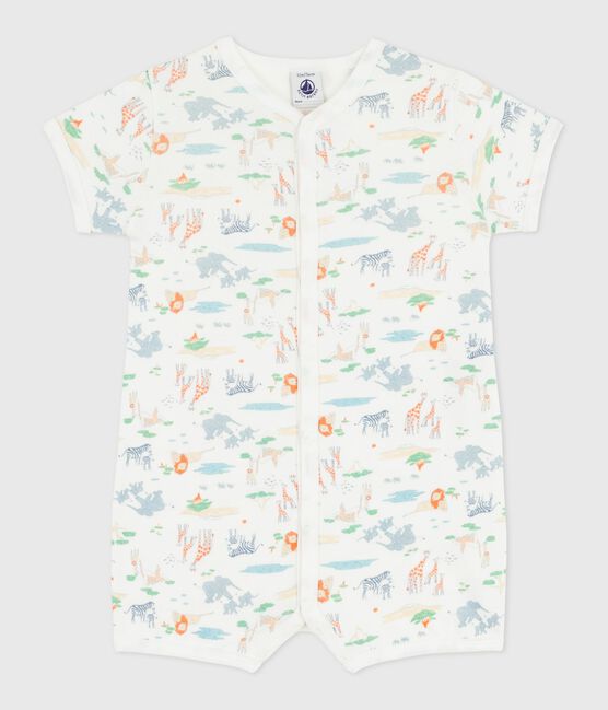 Tutina corta in cotone con animali stampati neonato bianco MARSHMALLOW/bianco MULTICO