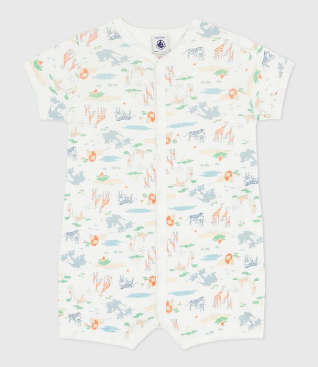 Tutina corta in cotone con animali stampati neonato bianco/multicolore