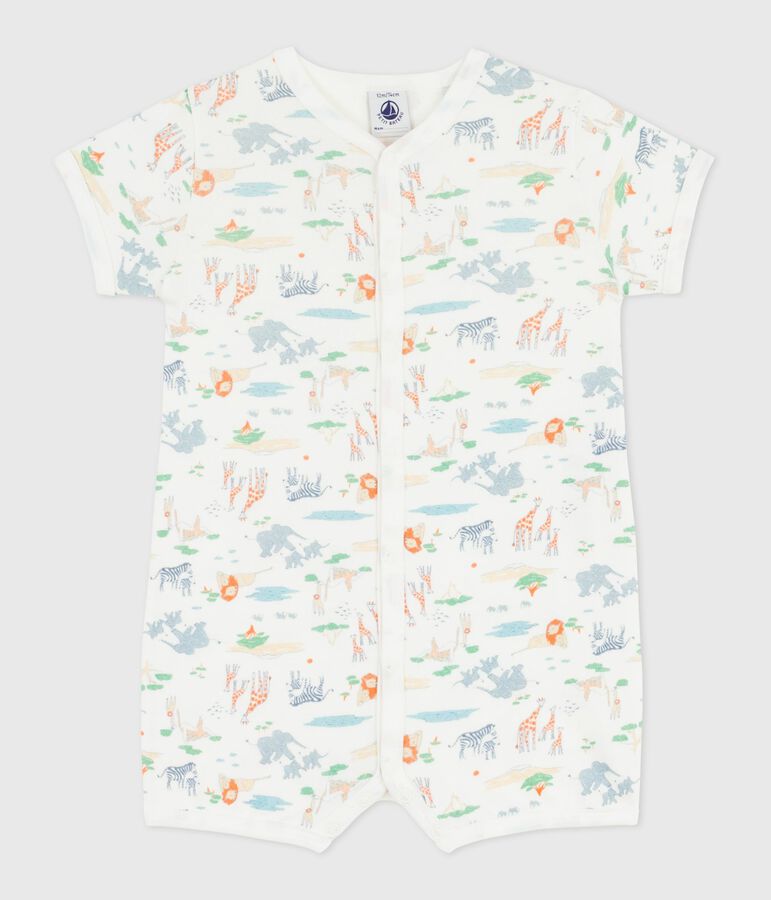 Tutina corta in cotone con animali stampati neonato bianco/multicolore