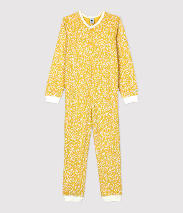 Pigiama intero bambina a fiori in spugna bouclette grattata giallo/bianco
