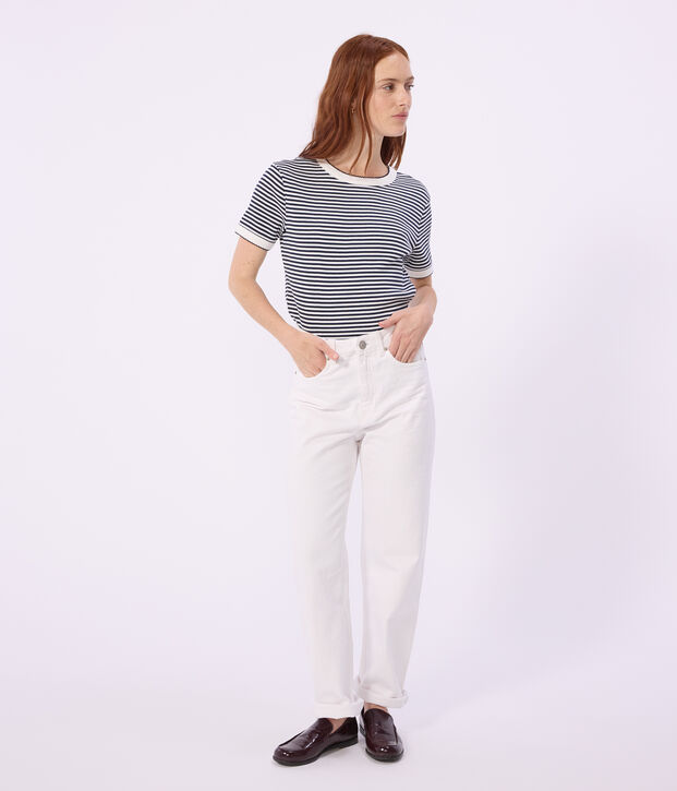 T-shirt a maniche corte in cotone a righe donna blu/bianco