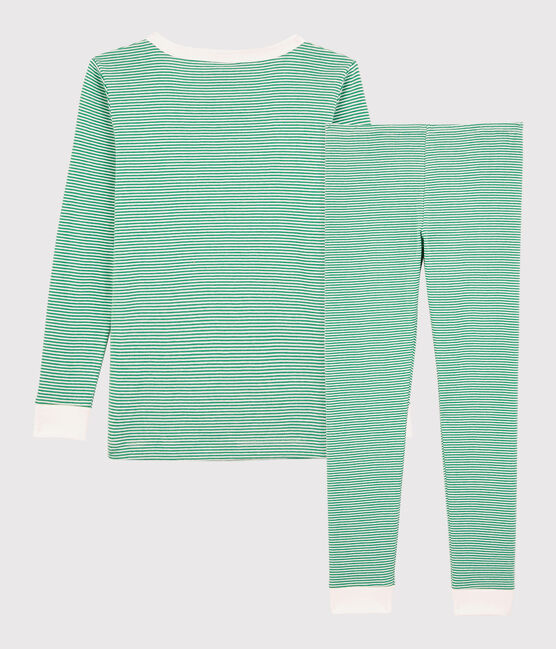 Pigiama bambino snugfit a righe verdi in cotone biologico verde GAZON/bianco MARSHMALLOW