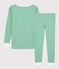 Pigiama bambino snugfit a righe verdi in cotone biologico verde GAZON/bianco MARSHMALLOW