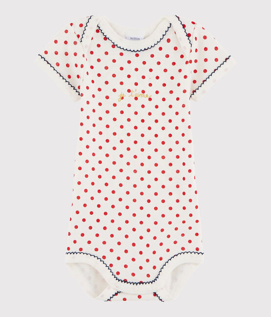 Body manica corta bebè femmina bianco MARSHMALLOW/rosso ROUGE