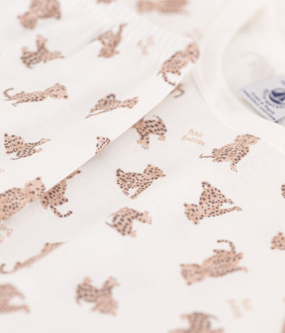 Pigiama in cotone a maniche corte con leopardi per bimbi, unisex bianco MARSHMALLOW/bianco MULTICO