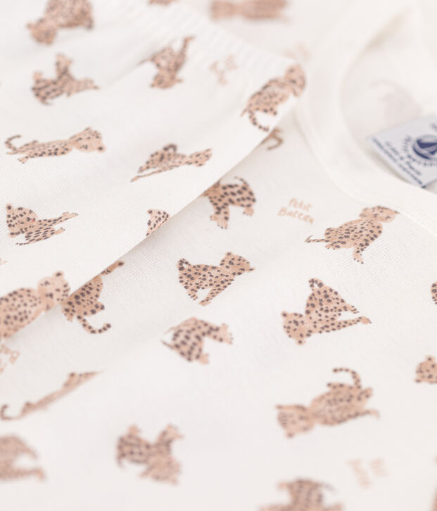 Pigiama in cotone a maniche corte con leopardi per bimbi, unisex bianco/multicolore