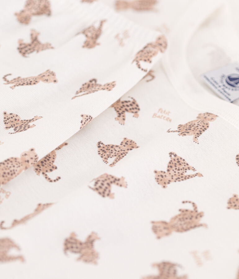 Pigiama in cotone a maniche corte con leopardi per bimbi, unisex bianco/multicolore
