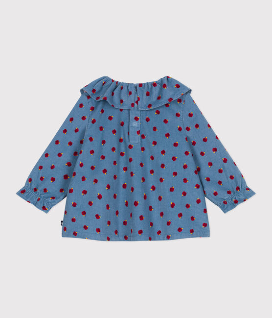 Blusa a maniche lunghe in velluto con mele stampate neonata blu ADRIATIC/ MULTICO