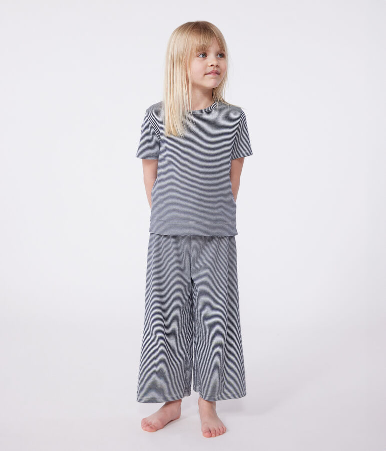Pigiama a maniche corte e con gamba ampia in cotone a righe bambina blu/bianco