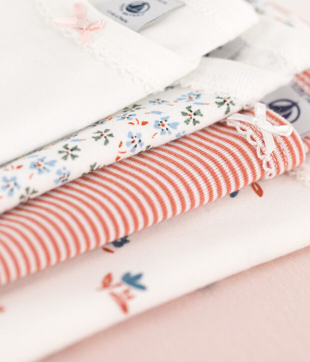 Confezione da 5 body a maniche lunghe, a fiori, beb&egrave;, cotone multicolore