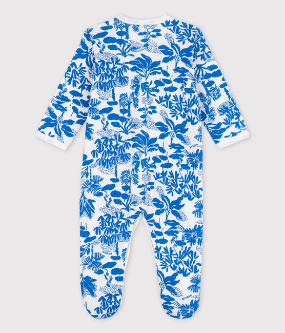 Tutina pigiama stampa vegetale bebè in cotone bianco MARSHMALLOW/blu BRASIER