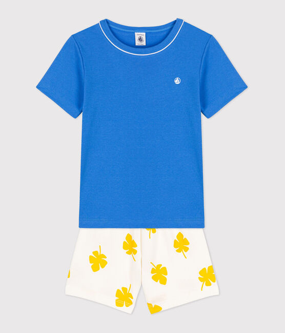 Pigiama corto blu bambino in cotone blu BRASIER/bianco MULTICO
