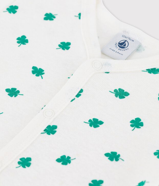 Tutina corta stampa vegetale in lino e cotone bianco/verde