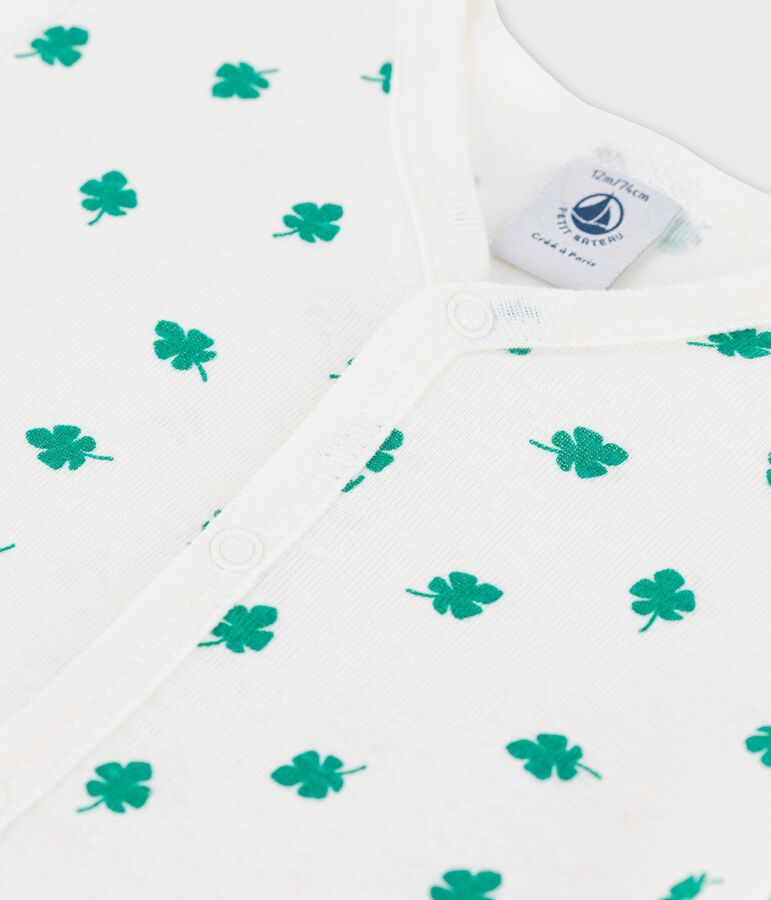 Tutina corta stampa vegetale in lino e cotone bianco MARSHMALLOW/verde GAZON