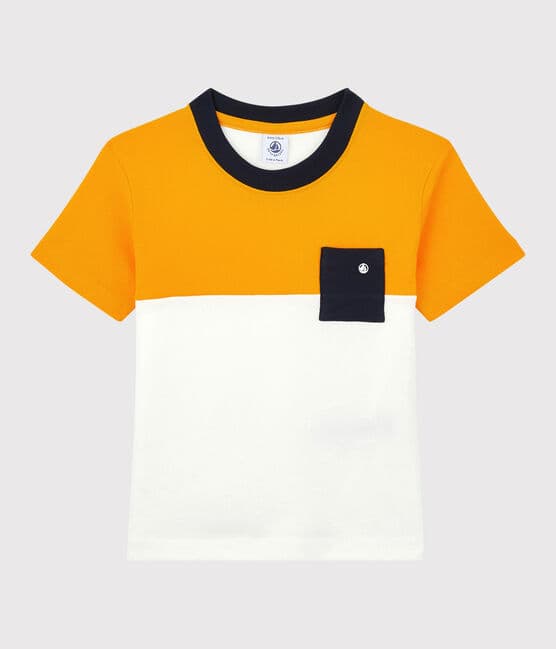 T-shirt maniche corte in cotone bambino giallo TEHONI/bianco MARSHMALLOW
