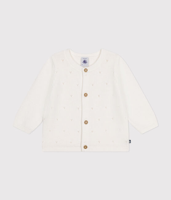 Cardigan bebè in tricot di cotone traforato bianco MARSHMALLOW