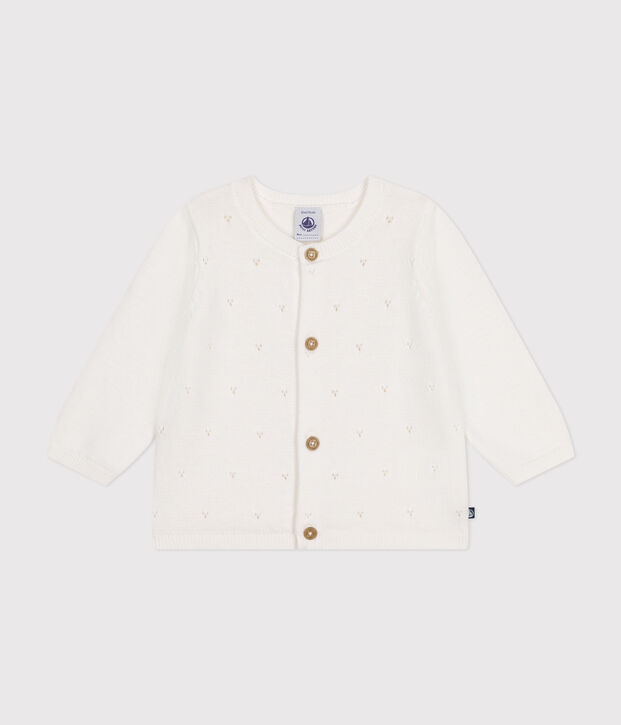Cardigan beb&egrave; in tricot di cotone traforato bianco