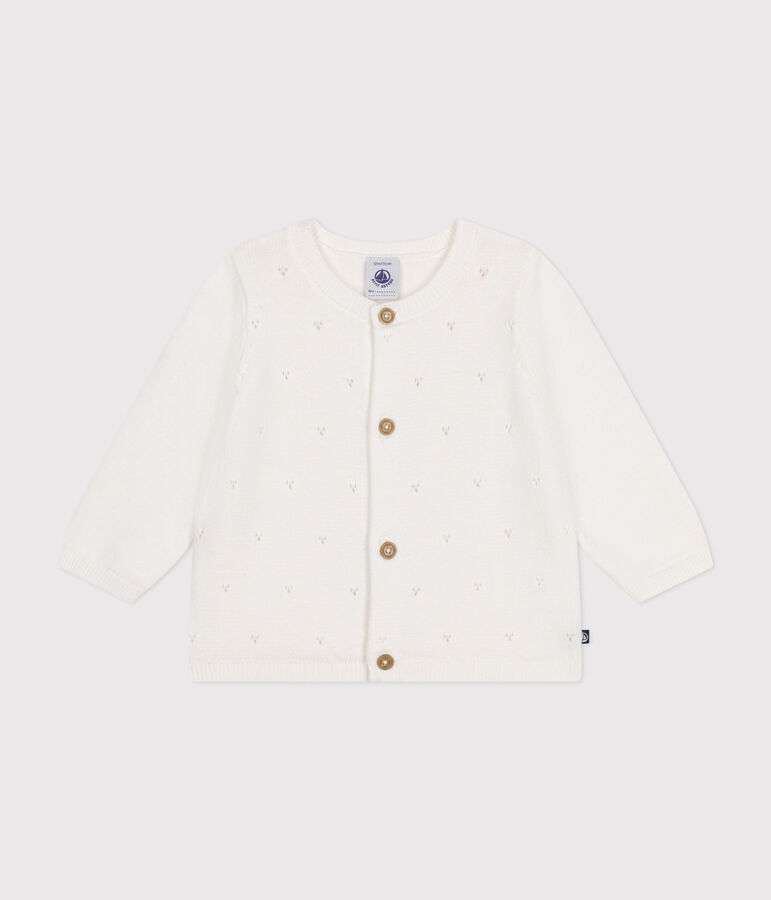 Cardigan beb&egrave; in tricot di cotone traforato bianco MARSHMALLOW