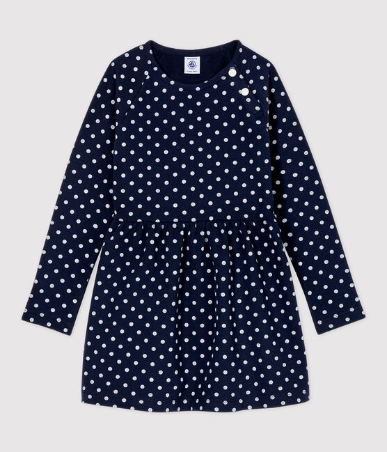 Abito bambina a maniche lunghe in molleton blu SMOKING/bianco MARSHMALLOW