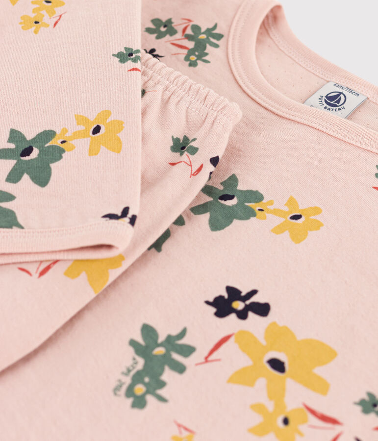 Pigiama in  tubique, con fantasia fiore, per bimbe rosa SALINE/bianco MULTICO