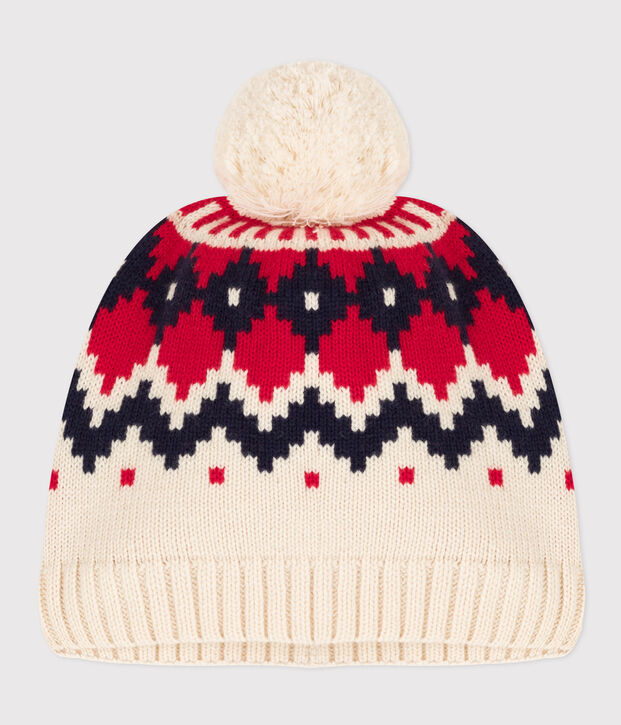 Cappellino jaquard in lana bambino unisex ecru/multicolore