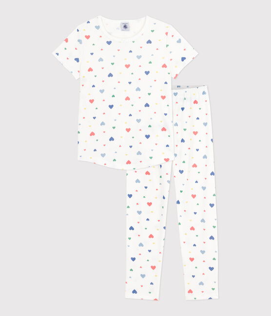 Pigiama a maniche corte e gamba lunga in cotone con stampa bambina bianco MARSHMALLOW/bianco MULTICO