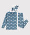 Pigiama con uccellini con maschera bambina in cotone blu ROVER/bianco MARSHMALLOW
