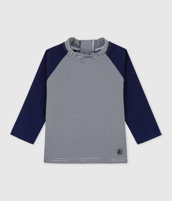 T-shirt anti-UV ecoresponsabile bebè femmina/maschio blu SMOKING/bianco MARSHMALLOW